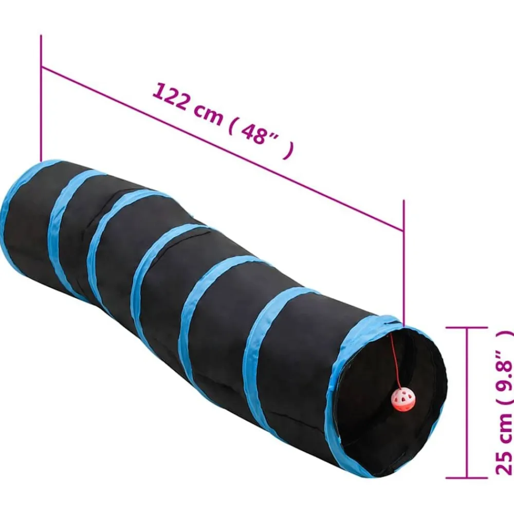 vidaXL Estructuras Para Juegos Al Aire Libre-Túnel para gatos con forma de S poliéster negro y azul 122 cm