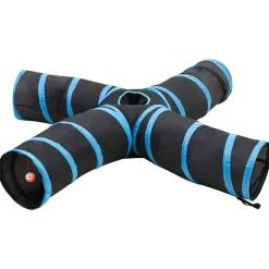 vidaXL Estructuras Para Juegos Al Aire Libre-Túnel para gatos con 4 salidas poliéster negro y azul 25 cm
