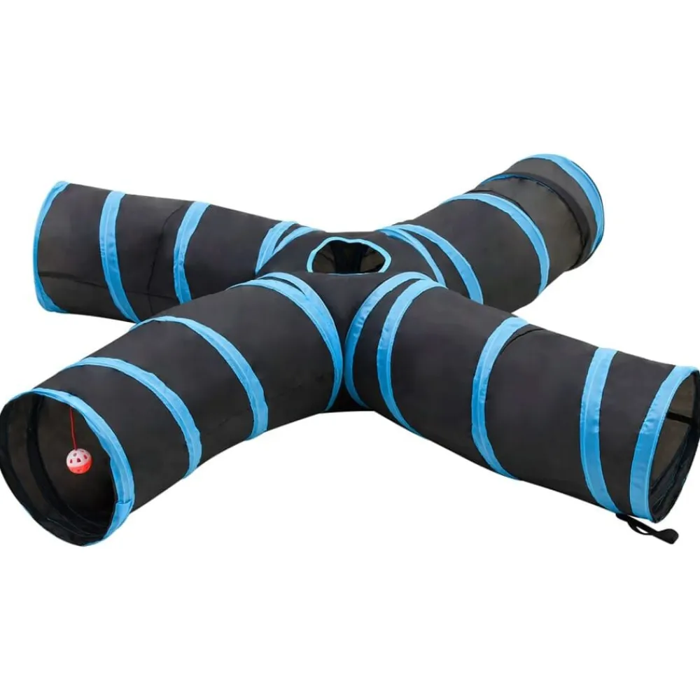 vidaXL Estructuras Para Juegos Al Aire Libre-Túnel para gatos con 4 salidas poliéster negro y azul 25 cm