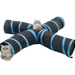 vidaXL Estructuras Para Juegos Al Aire Libre-Túnel para gatos con 4 salidas poliéster negro y azul 25 cm
