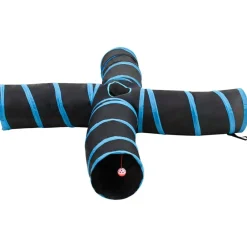 vidaXL Estructuras Para Juegos Al Aire Libre-Túnel para gatos con 4 salidas poliéster negro y azul 25 cm