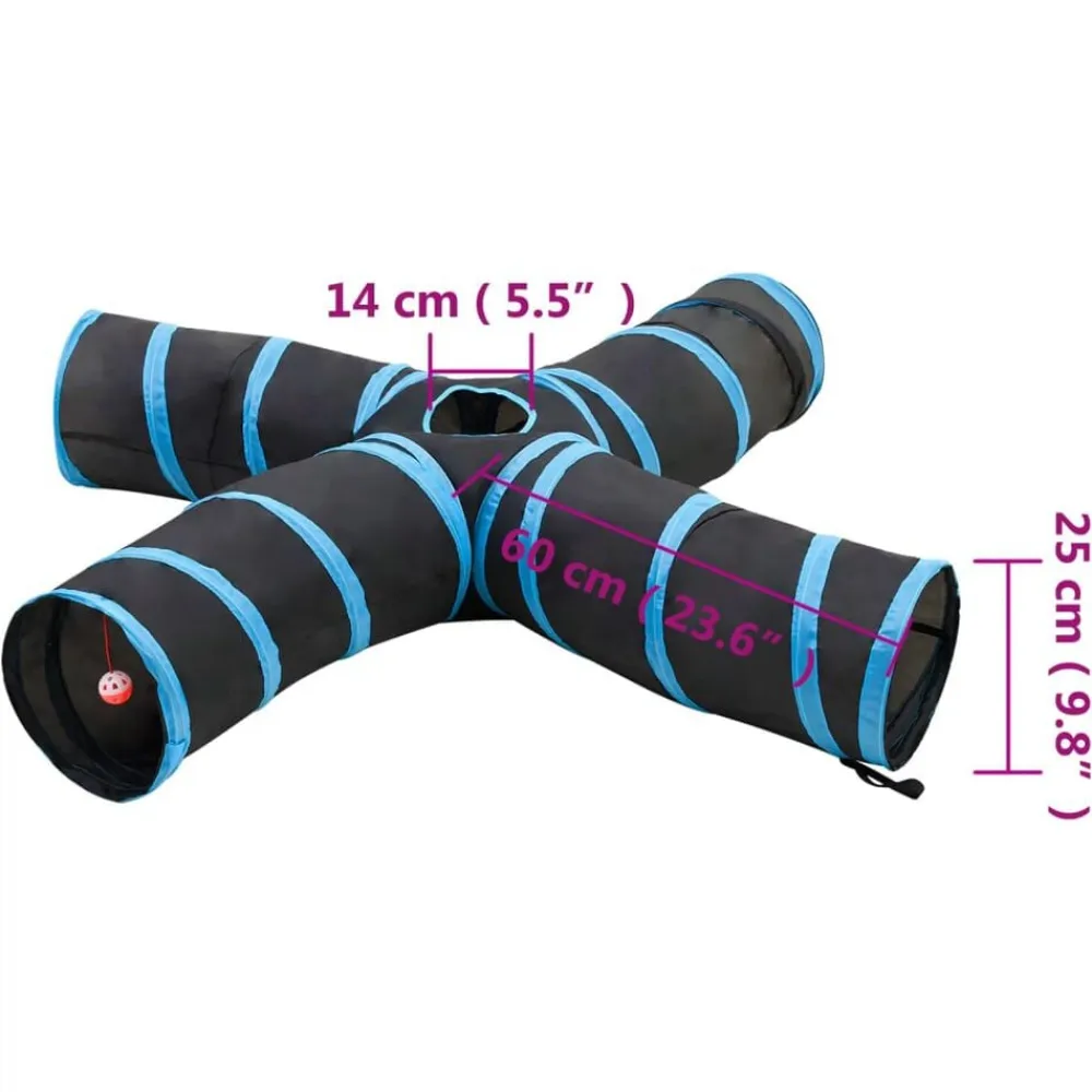 vidaXL Estructuras Para Juegos Al Aire Libre-Túnel para gatos con 4 salidas poliéster negro y azul 25 cm