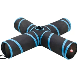 vidaXL Estructuras Para Juegos Al Aire Libre-Túnel para gatos con 4 salidas poliéster negro y azul 132 cm