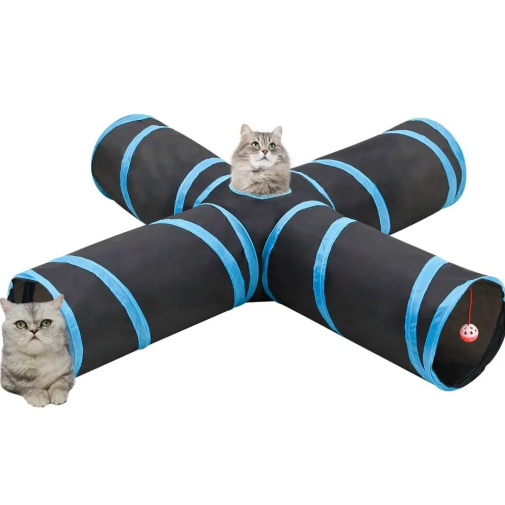 vidaXL Estructuras Para Juegos Al Aire Libre-Túnel para gatos con 4 salidas poliéster negro y azul 132 cm
