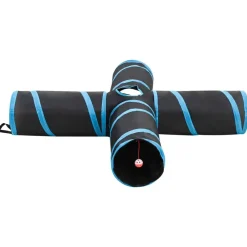vidaXL Estructuras Para Juegos Al Aire Libre-Túnel para gatos con 4 salidas poliéster negro y azul 132 cm