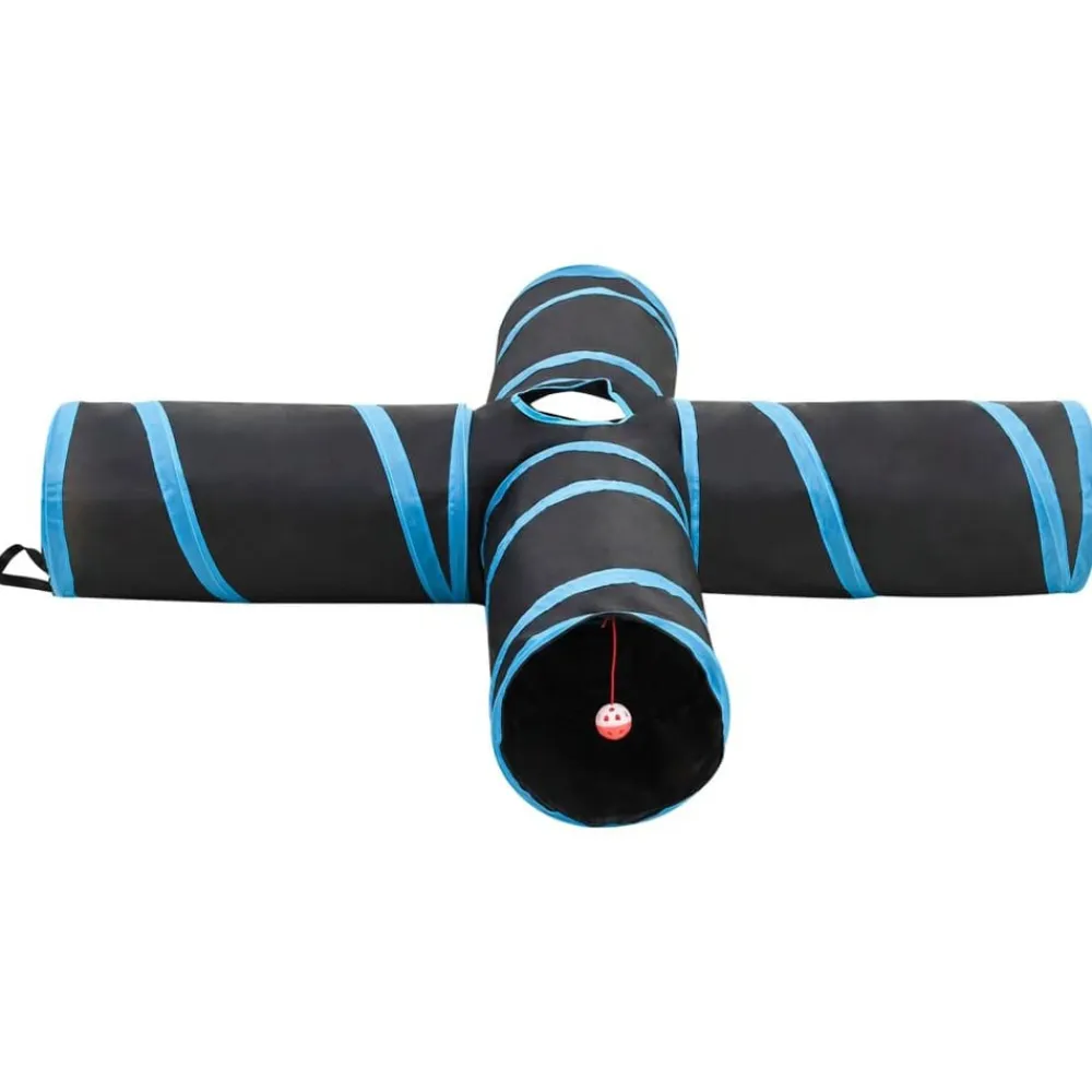 vidaXL Estructuras Para Juegos Al Aire Libre-Túnel para gatos con 4 salidas poliéster negro y azul 132 cm