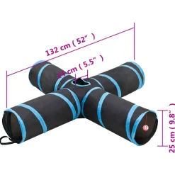 vidaXL Estructuras Para Juegos Al Aire Libre-Túnel para gatos con 4 salidas poliéster negro y azul 132 cm