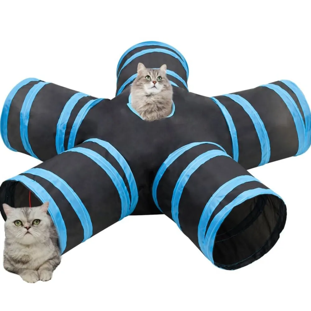 vidaXL Túnel para gatos con 5 salidas poliéster negro y azul 25 cm New