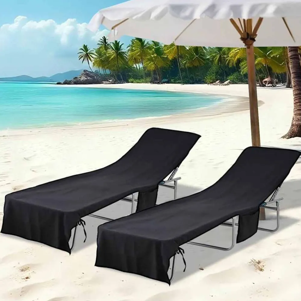 vidaXL Toallas de Reposera 2 pcs 210 x 75 cm Negro