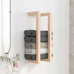 vidaXL Accesorios Para El Baño-Toallero de madera maciza de pino 23x18x60 cm