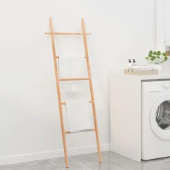 vidaXL Herramientas-Toallero escalera madera maciza de nogal 170 cm