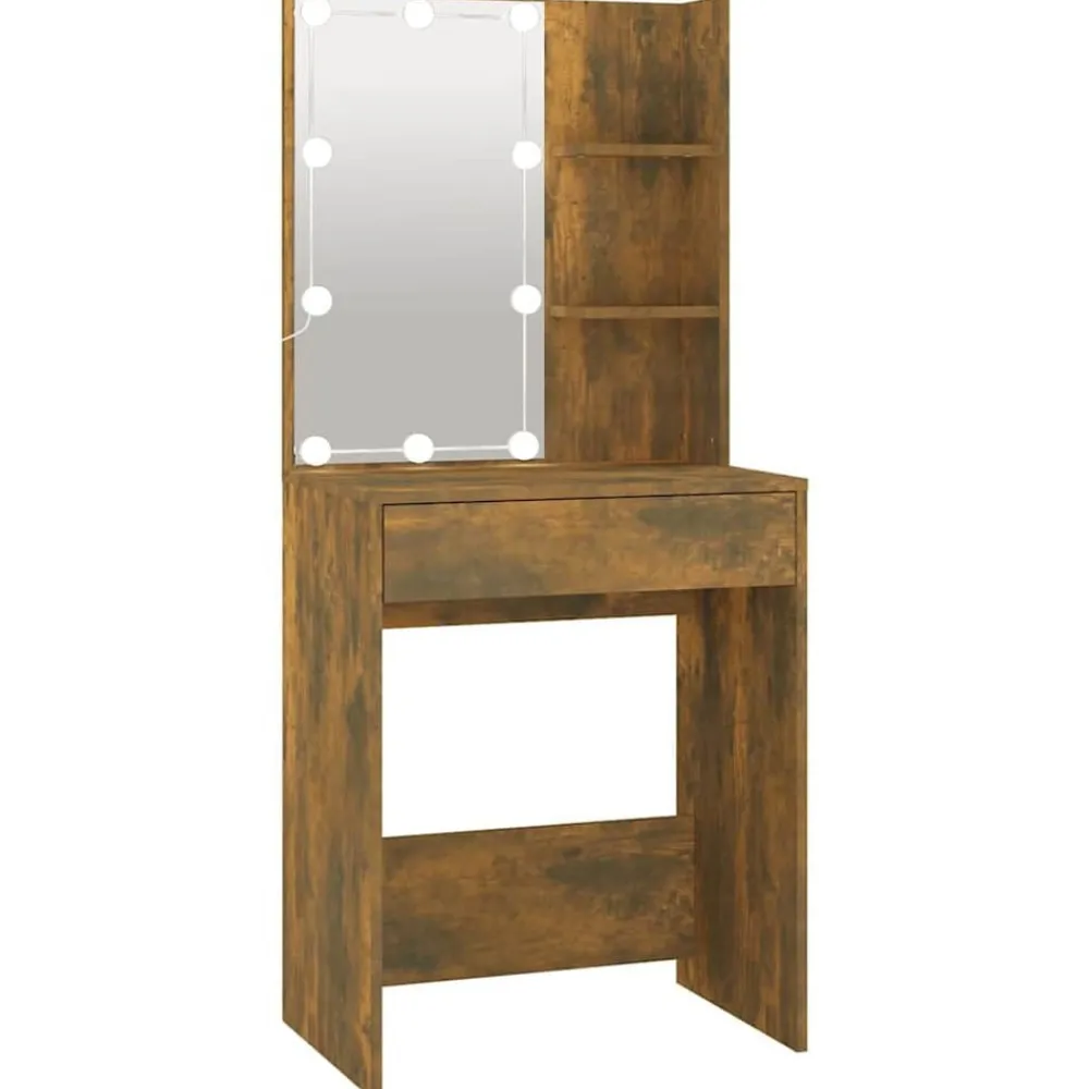 vidaXL Tocador con LED color 60x40x140 cm Roble ahumado Clearance