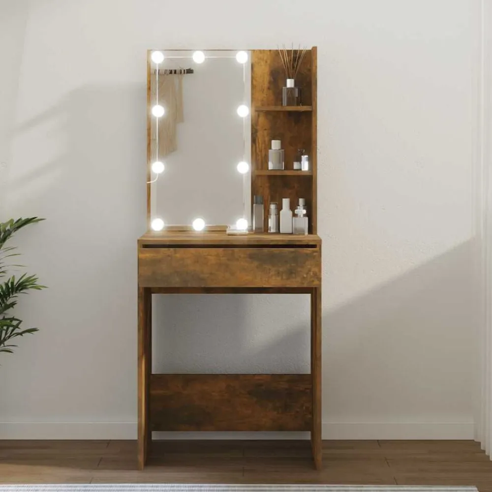 vidaXL Tocador con LED color 60x40x140 cm Roble ahumado Clearance