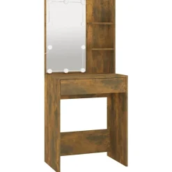 vidaXL Tocador con LED color 60x40x140 cm Roble ahumado Clearance