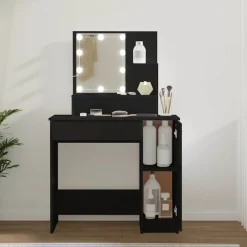 vidaXL Tocador con LED 86,5x35x136 cm Negro Clearance