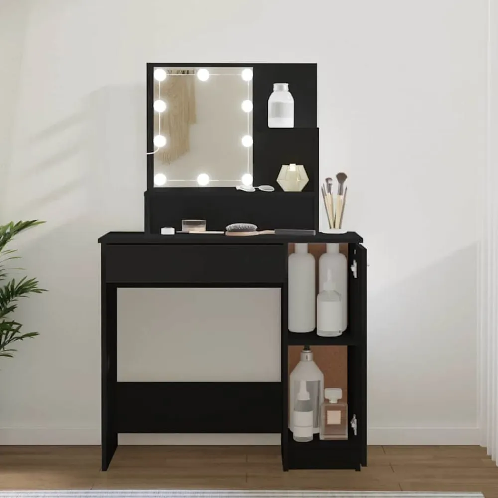vidaXL Tocador con LED 86,5x35x136 cm Negro Clearance