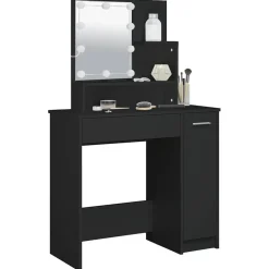 vidaXL Tocador con LED 86,5x35x136 cm Negro Clearance