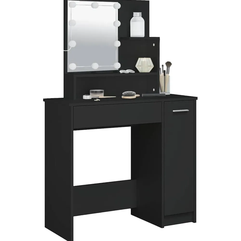 vidaXL Tocador con LED 86,5x35x136 cm Negro Clearance