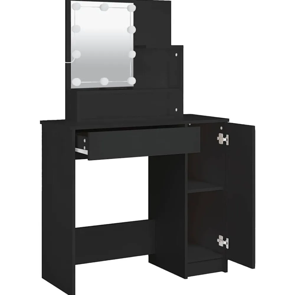vidaXL Tocador con LED 86,5x35x136 cm Negro Clearance