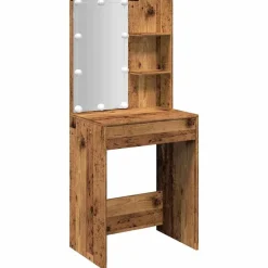 vidaXL Mesas-Tocador con luces LED madera envejecida 60x40x140 cm