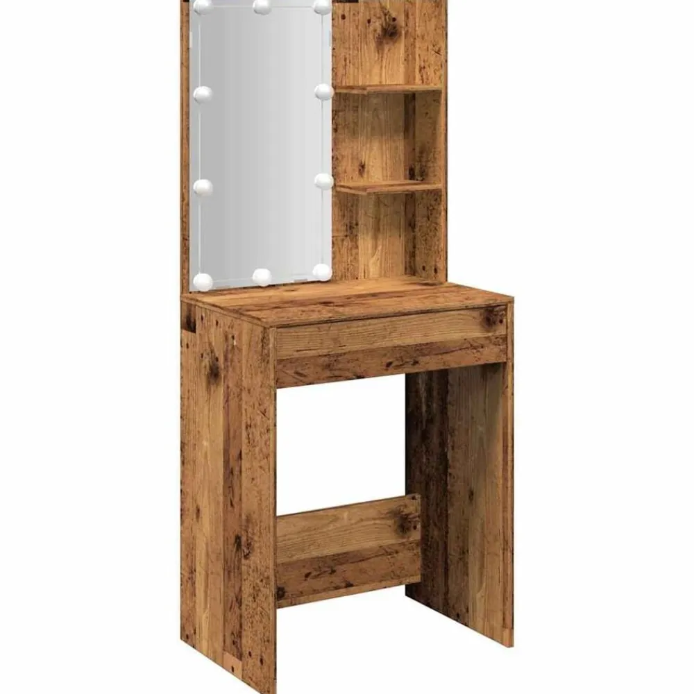 vidaXL Mesas-Tocador con luces LED madera envejecida 60x40x140 cm