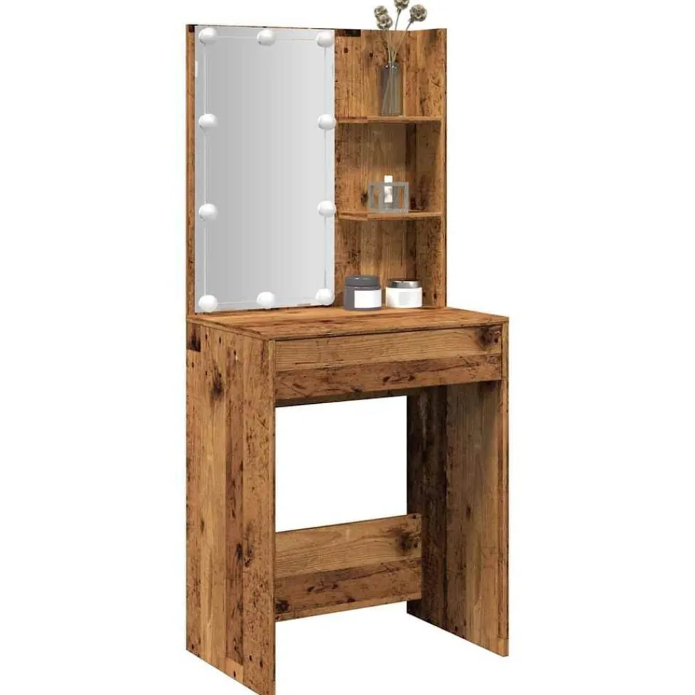 vidaXL Mesas-Tocador con luces LED madera envejecida 60x40x140 cm