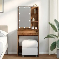 vidaXL Mesas-Tocador con luces LED madera envejecida 60x40x140 cm