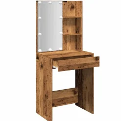 vidaXL Mesas-Tocador con luces LED madera envejecida 60x40x140 cm