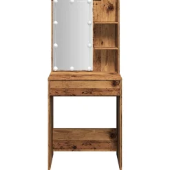 vidaXL Mesas-Tocador con luces LED madera envejecida 60x40x140 cm