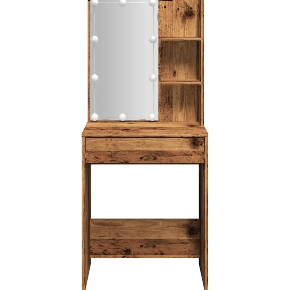 vidaXL Mesas-Tocador con luces LED madera envejecida 60x40x140 cm