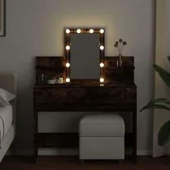 vidaXL Tocador con luces LED color 100x40x130 cm Roble ahumado Discount