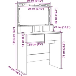 vidaXL Tocador con luces LED 80x41x134,5 cm Blanco Hot