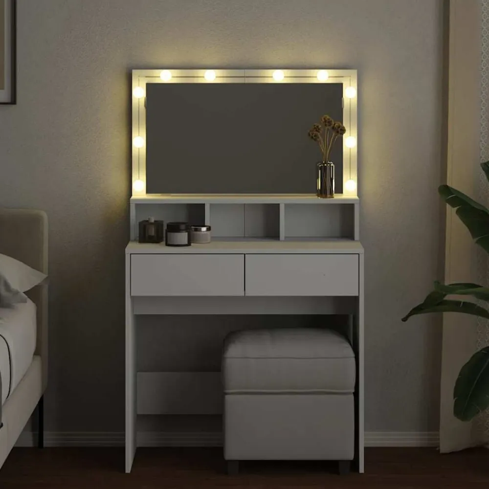 vidaXL Tocador con luces LED 80x41x134,5 cm Blanco Hot