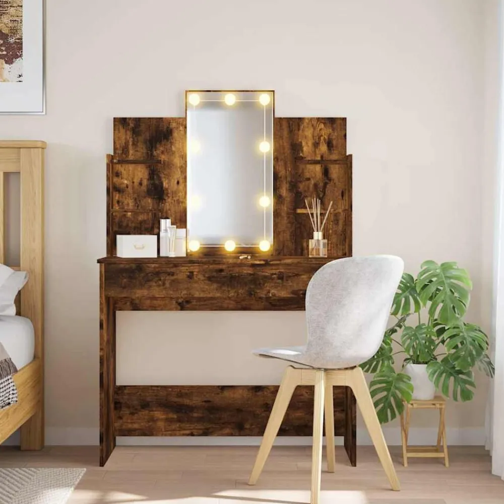 vidaXL Armarios Y Almacenamiento-Tocador con luces LED 96x40x142 cm