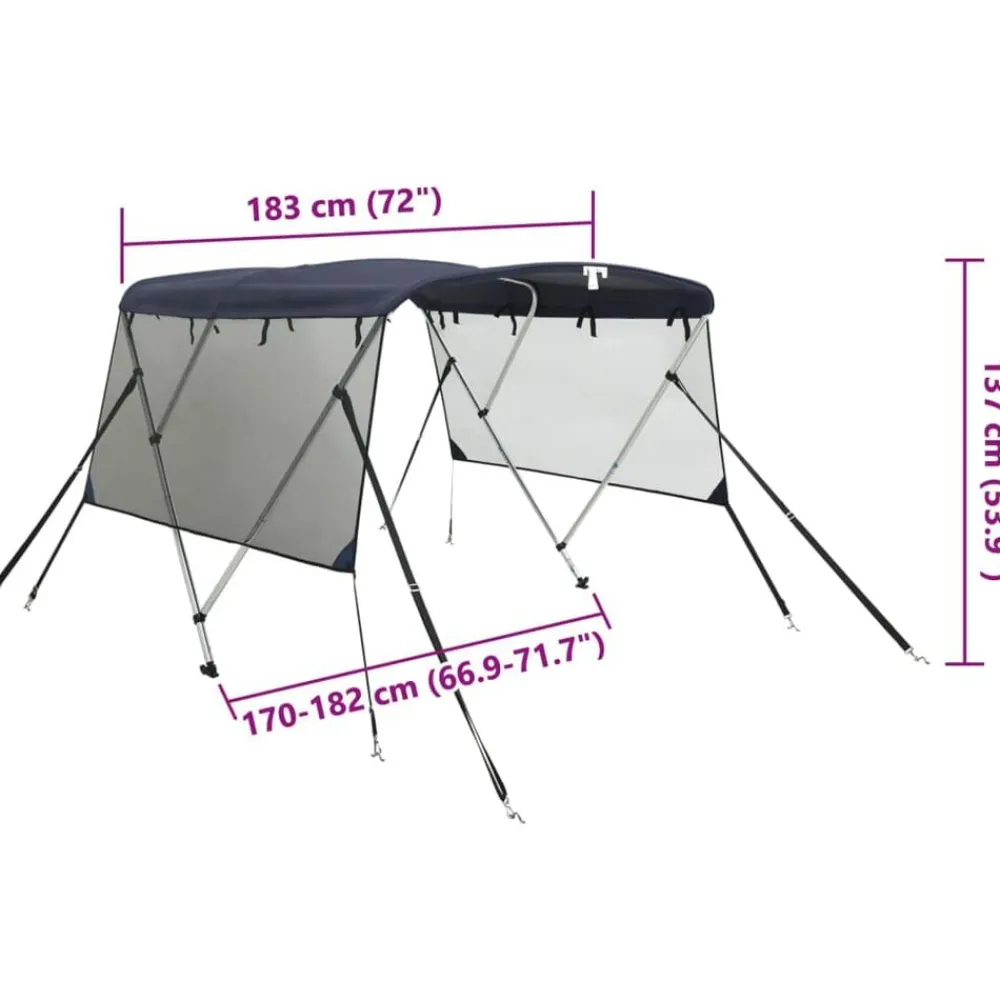 vidaXL Toldo bimini 3 arcos con paredes laterales de malla Azul y negro