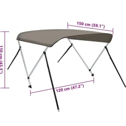 vidaXL Toldo bimini de 2 arcos 150x120x110 cm Gris Sale