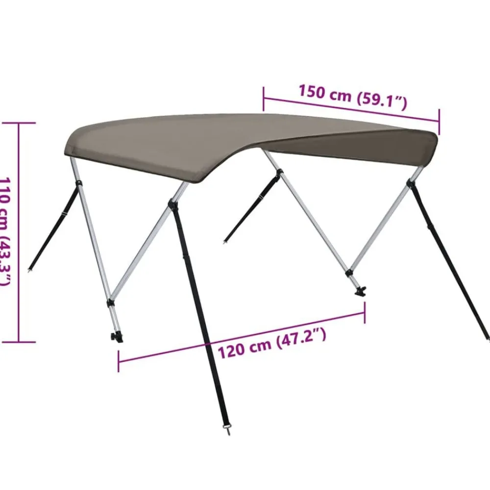 vidaXL Toldo bimini de 2 arcos 150x120x110 cm Gris Sale