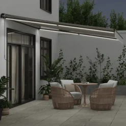 vidaXL Toldo retráctil manual con luz LED 400x350cm Antracita y blanco Clearance