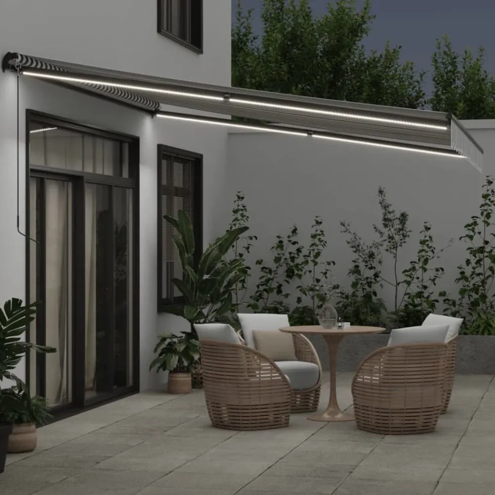 vidaXL Toldo retráctil manual con luz LED 400x350cm Antracita y blanco Clearance