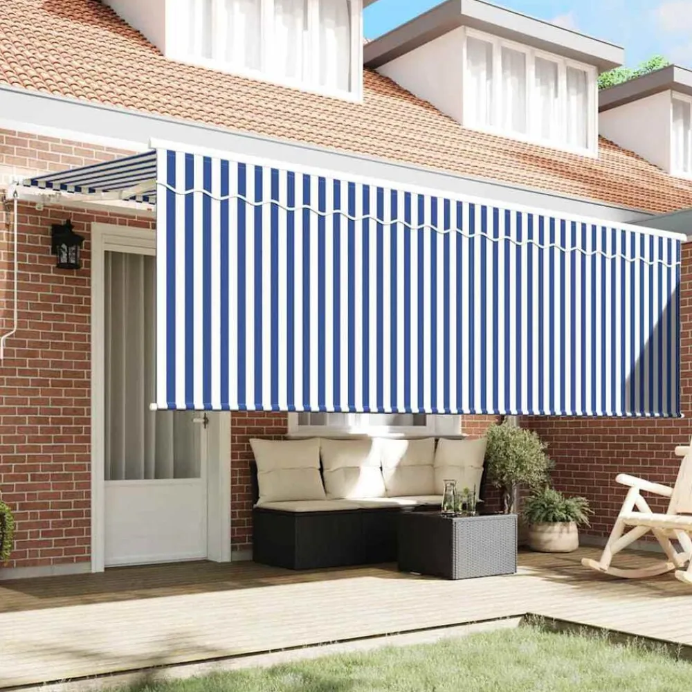vidaXL Toldo Retráctil Rayado Azul 350 x 200 cm tela