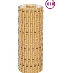 vidaXL Vallas De Jardín-Toldos de balcón 10 uds ratán sintético marrón claro 255x19 cm