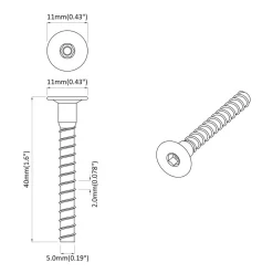 vidaXL Accesorios De Bricolaje-Tornillo 2 pcs Recubierto de zinc 5 x 40 mm Hierro