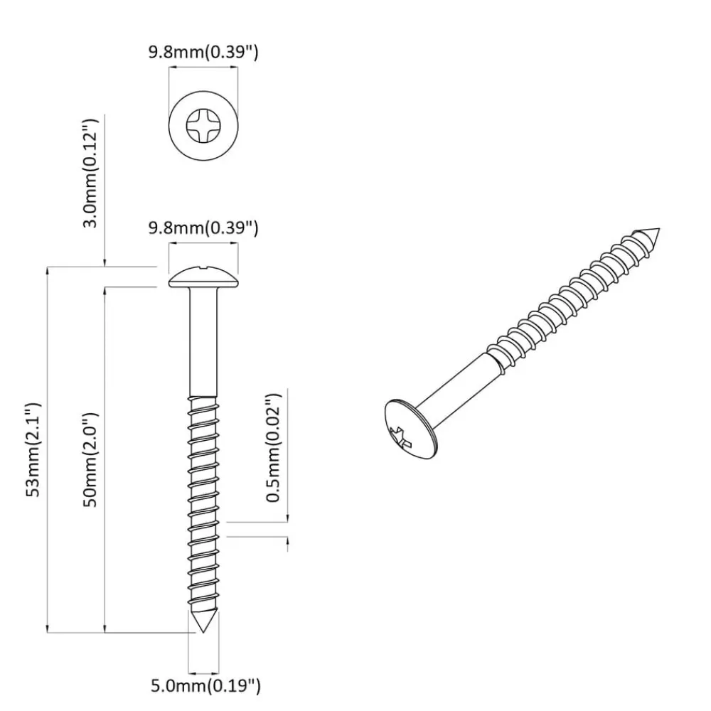 vidaXL Accesorios De Bricolaje-Tornillo de Madera 2 pcs Plateado 9,8 x 53 mm Acero