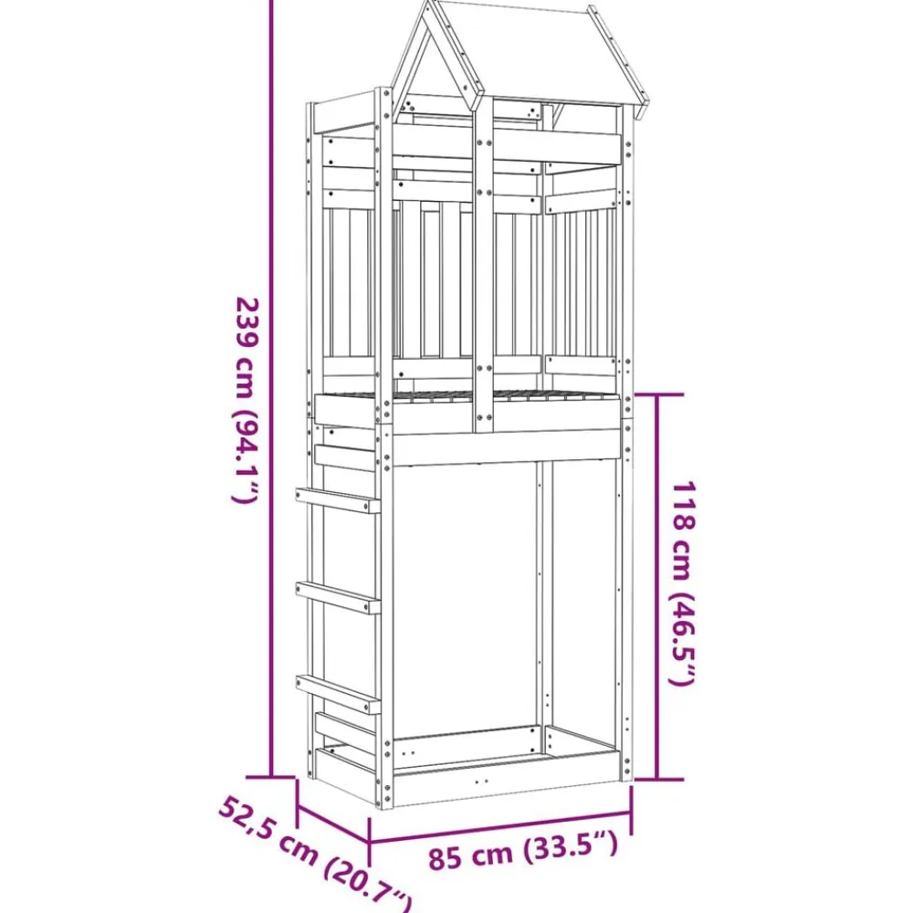 vidaXL Estructuras Para Juegos Al Aire Libre-Torre de Juego Marrón 85 x 52,5 x 239 cm Madera de pino macizo