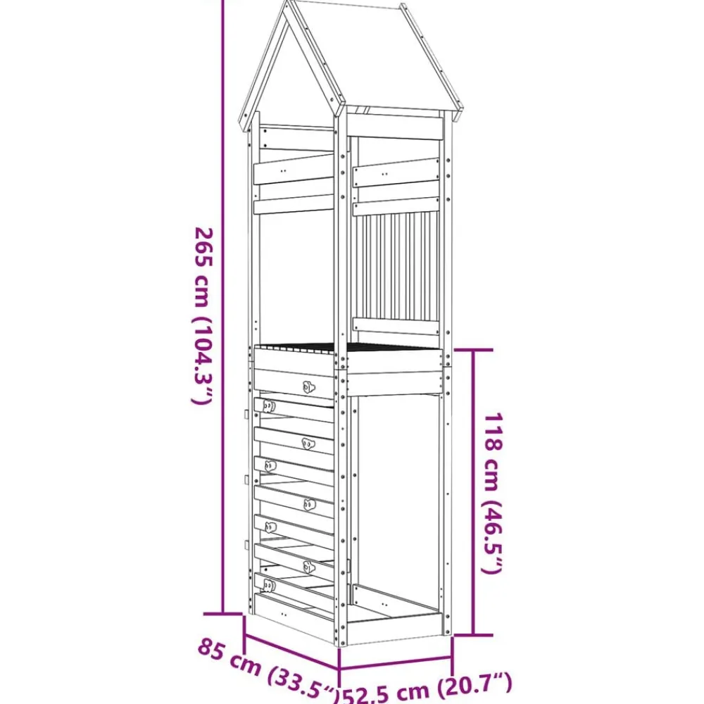 vidaXL Estructuras Para Juegos Al Aire Libre-Torre de Juego Marrón 52,5 x 85 x 265 cm Madera de pino macizo