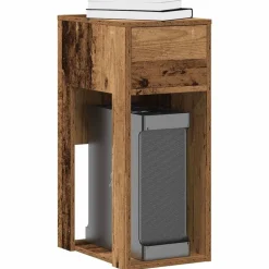 vidaXL Torre de ordenador con cajón madera vieja 30x44x74 cm Madera antigua Clearance