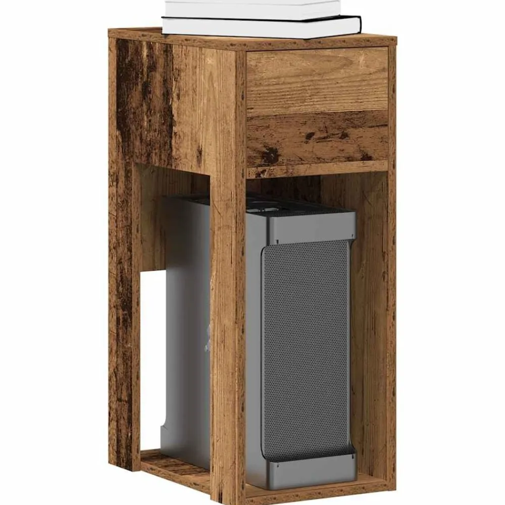 vidaXL Torre de ordenador con cajón madera vieja 30x44x74 cm Madera antigua Clearance