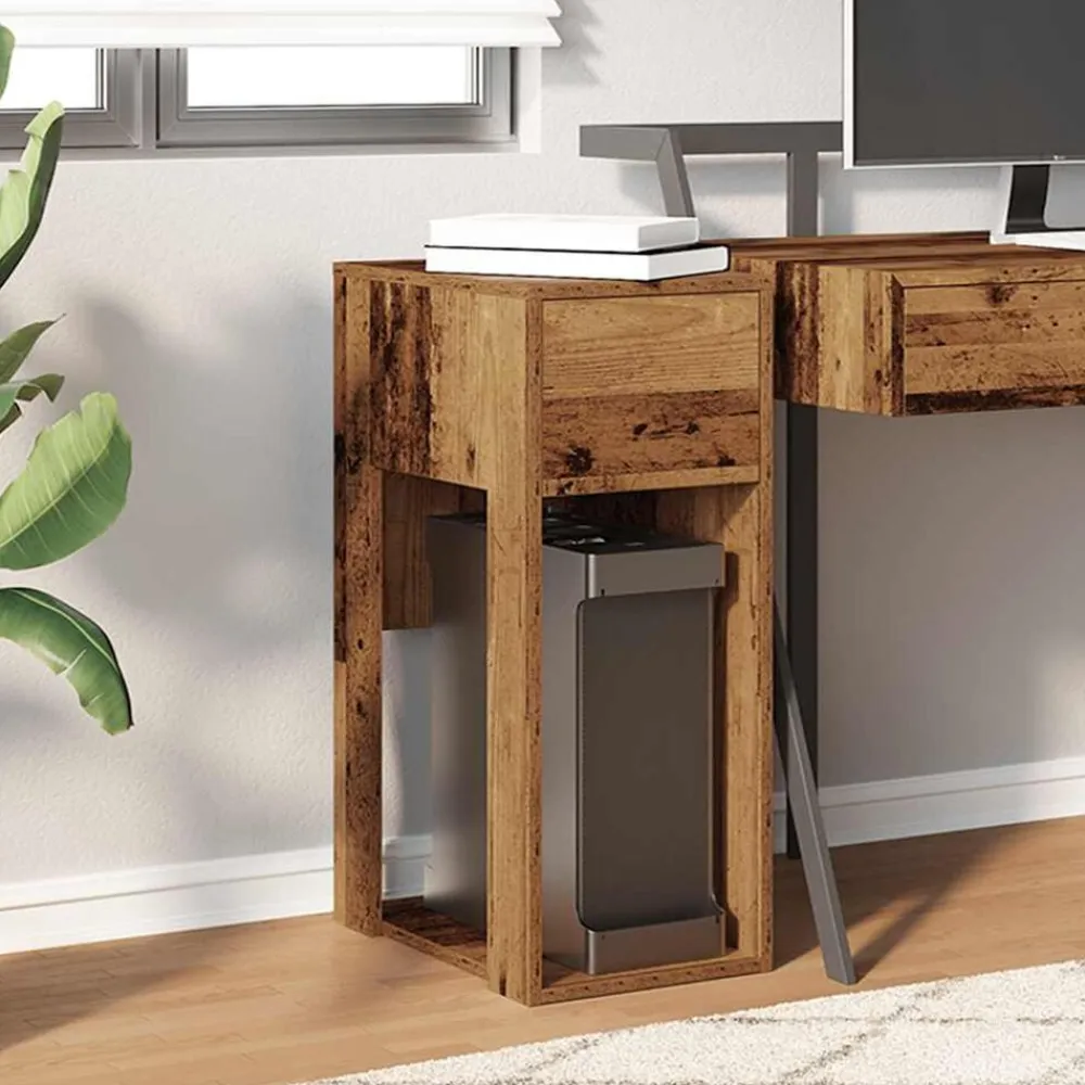 vidaXL Torre de ordenador con cajón madera vieja 30x44x74 cm Madera antigua Clearance
