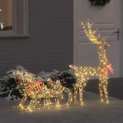 vidaXL Decoración-trineo tirado por reno con 200 LED cálido 70 x 26 x 129 cm PET