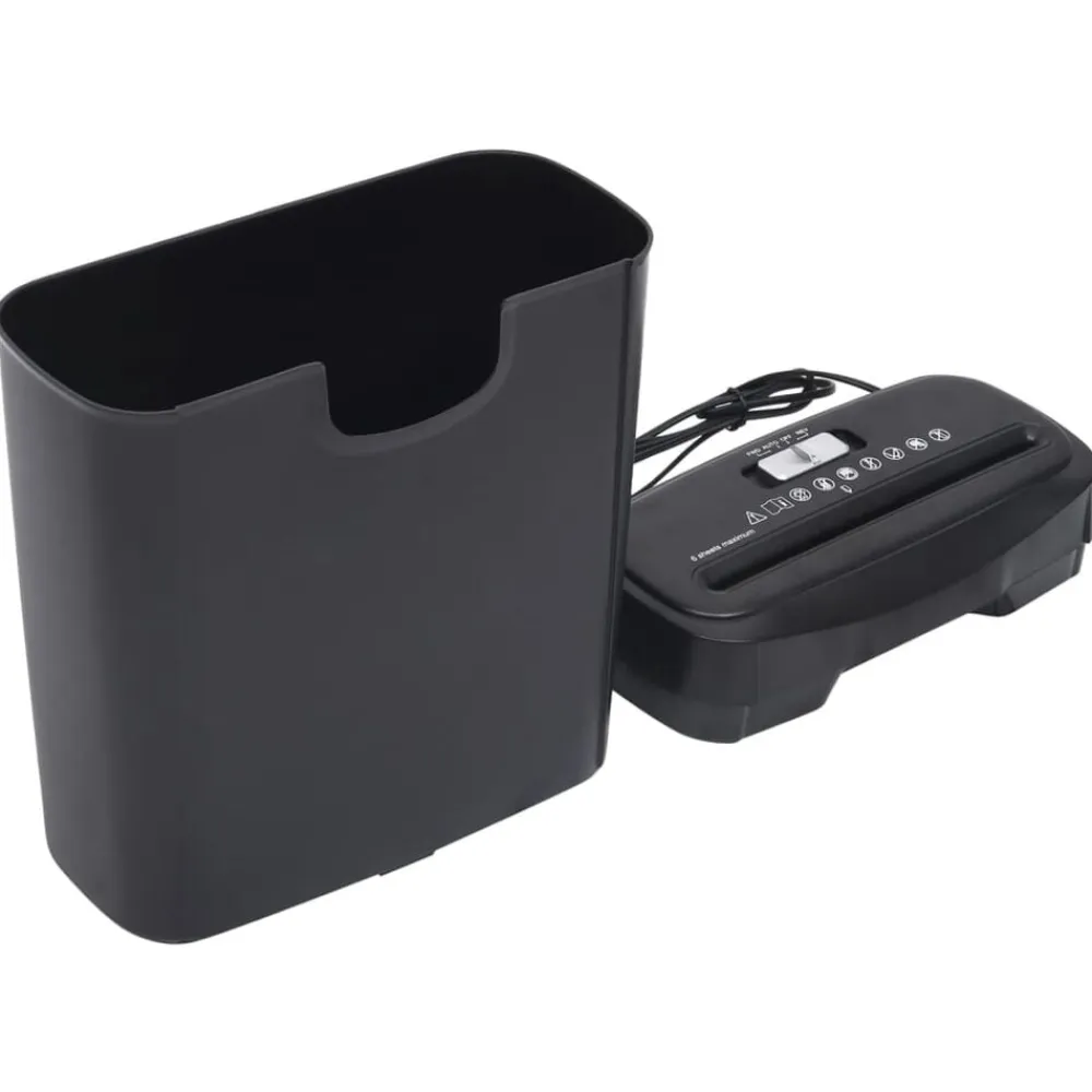 vidaXL Material De Oficina-Trituradora de papel cortadas en tiras 6 hojas negro